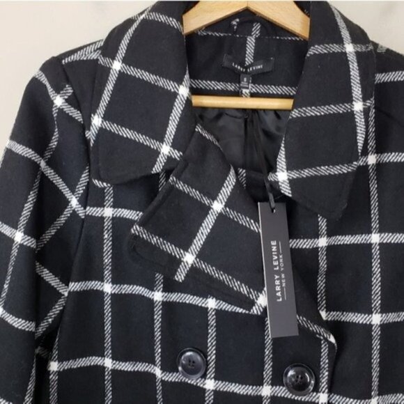 Larry Levine | Black & White Plaid Pea Coat Size Small NWT - Picture 2 of 5